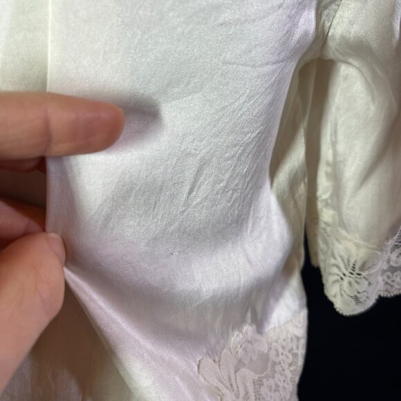 Vintage Express XS Open-Front Silk Jacket Lace Trim Elbow Sleeves White - Picture 8 of 12